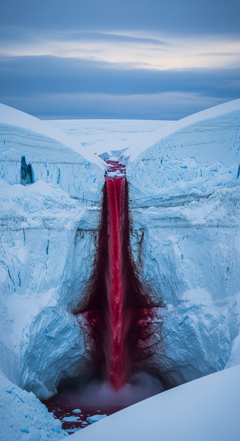 Full vertical view of Blood Falls on Taylor Glacier