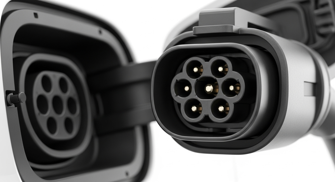Bidirectional EV charging connector close-up detail