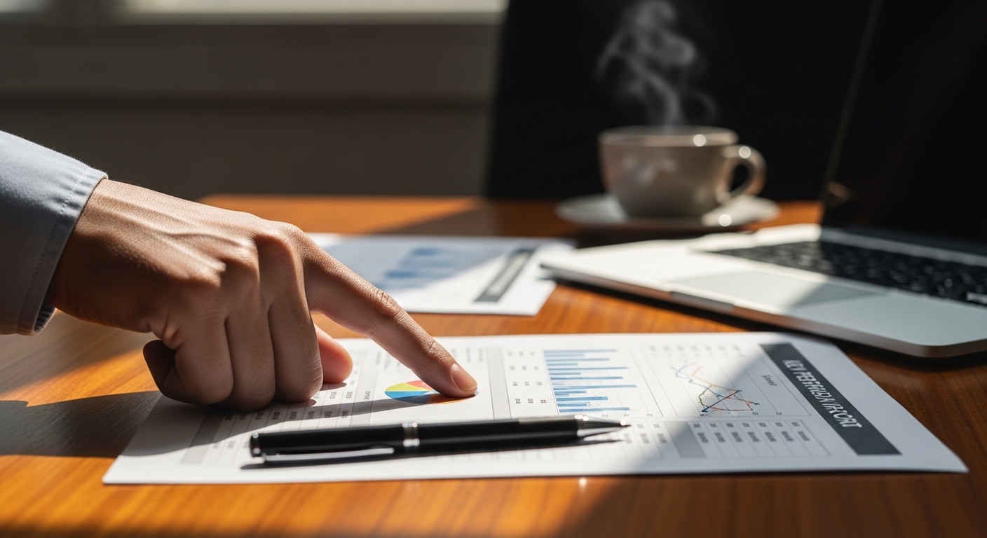 Close-up of KPI performance report on desk