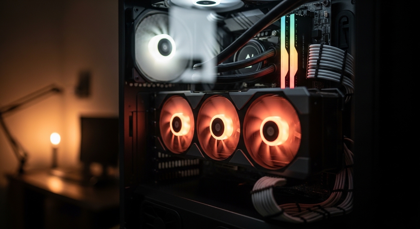 Discrete GPU installed inside a gaming PC case
