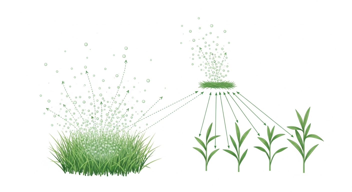 Diagrama de señales químicas entre plantas de hierba