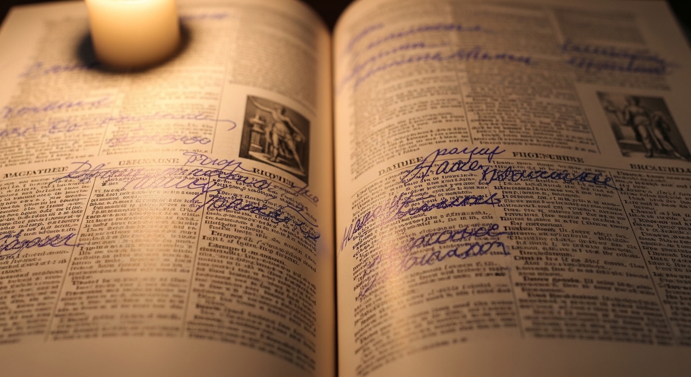Old dictionary with handwritten word annotations