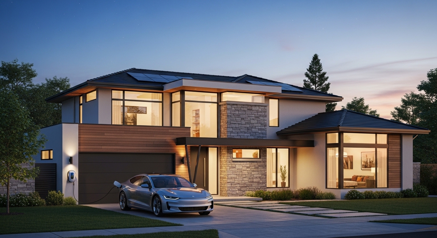 Electric car charging bidirectionally at a modern home