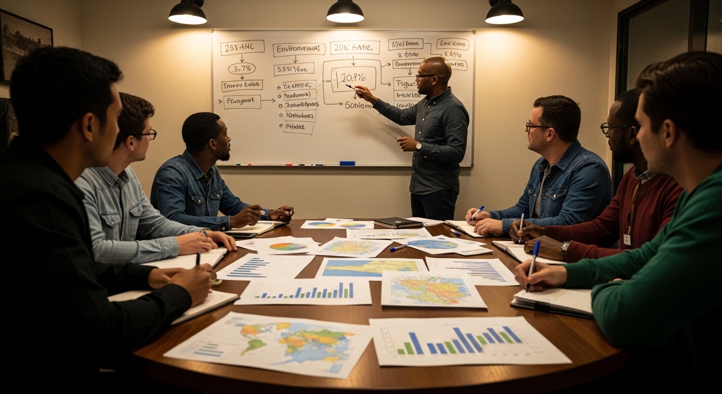 Team reviewing KPI charts during business meeting