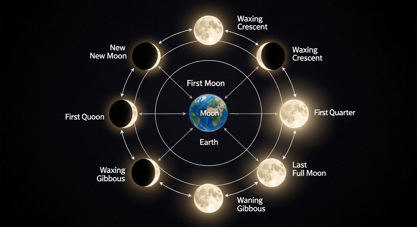 Diagram siklus fase bulan dari purnama ke purnama