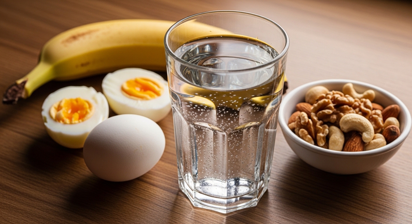 Post-workout recovery food laid out on kitchen counter