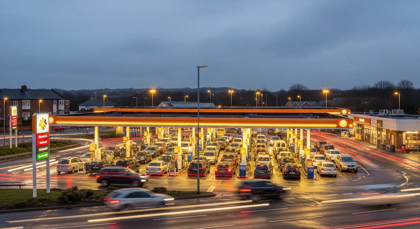 British motorway service station at dusk