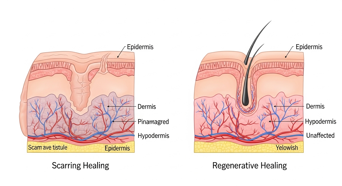 Diagram comparing wound scarring versus tissue regeneration