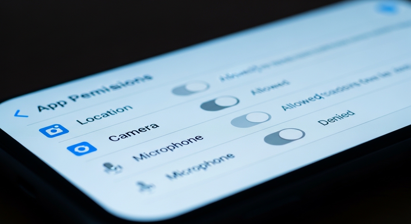 Smartphone screen showing app permissions list with toggles