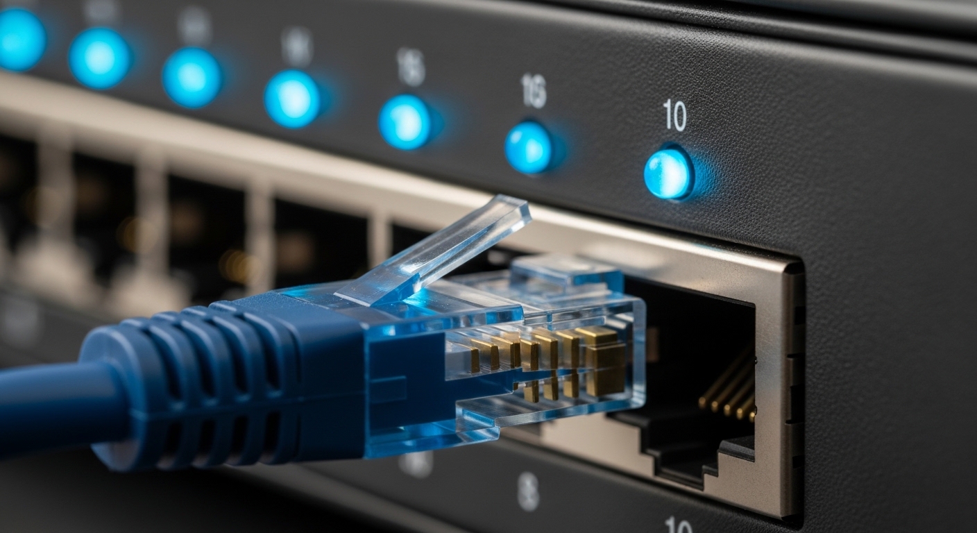 Đầu cắm RJ-45 cắm vào cổng switch mạng