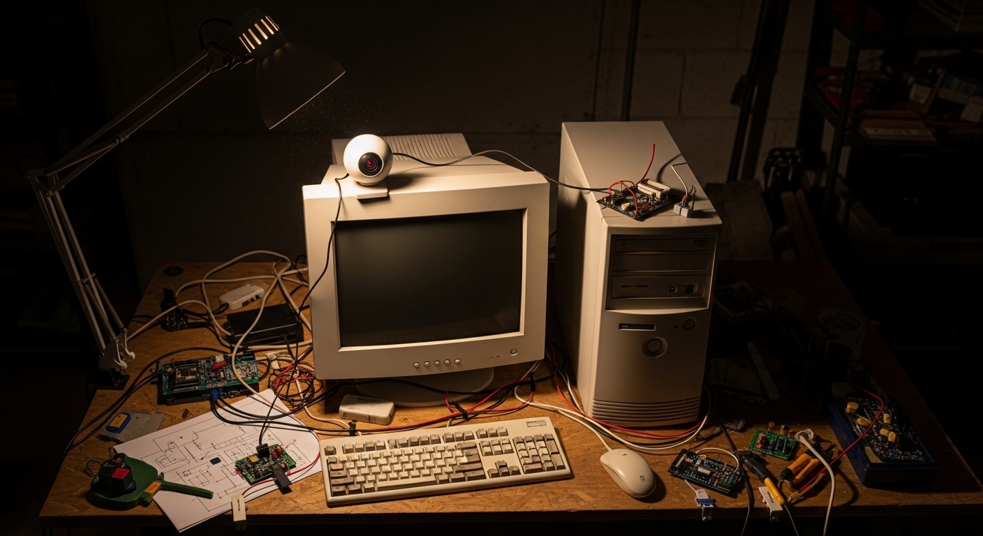 Old desktop computer configured as home security camera