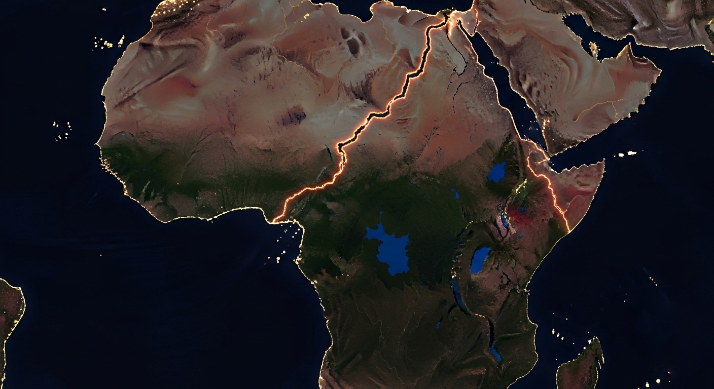 Mapa do sistema de riftes da África Oriental visto de cima