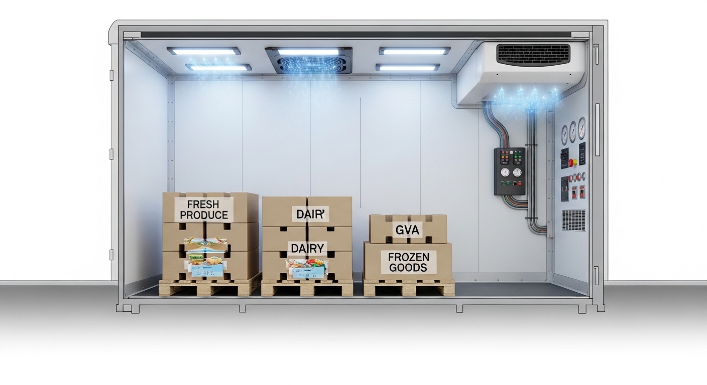 Cross-section view of refrigerated food transport truck