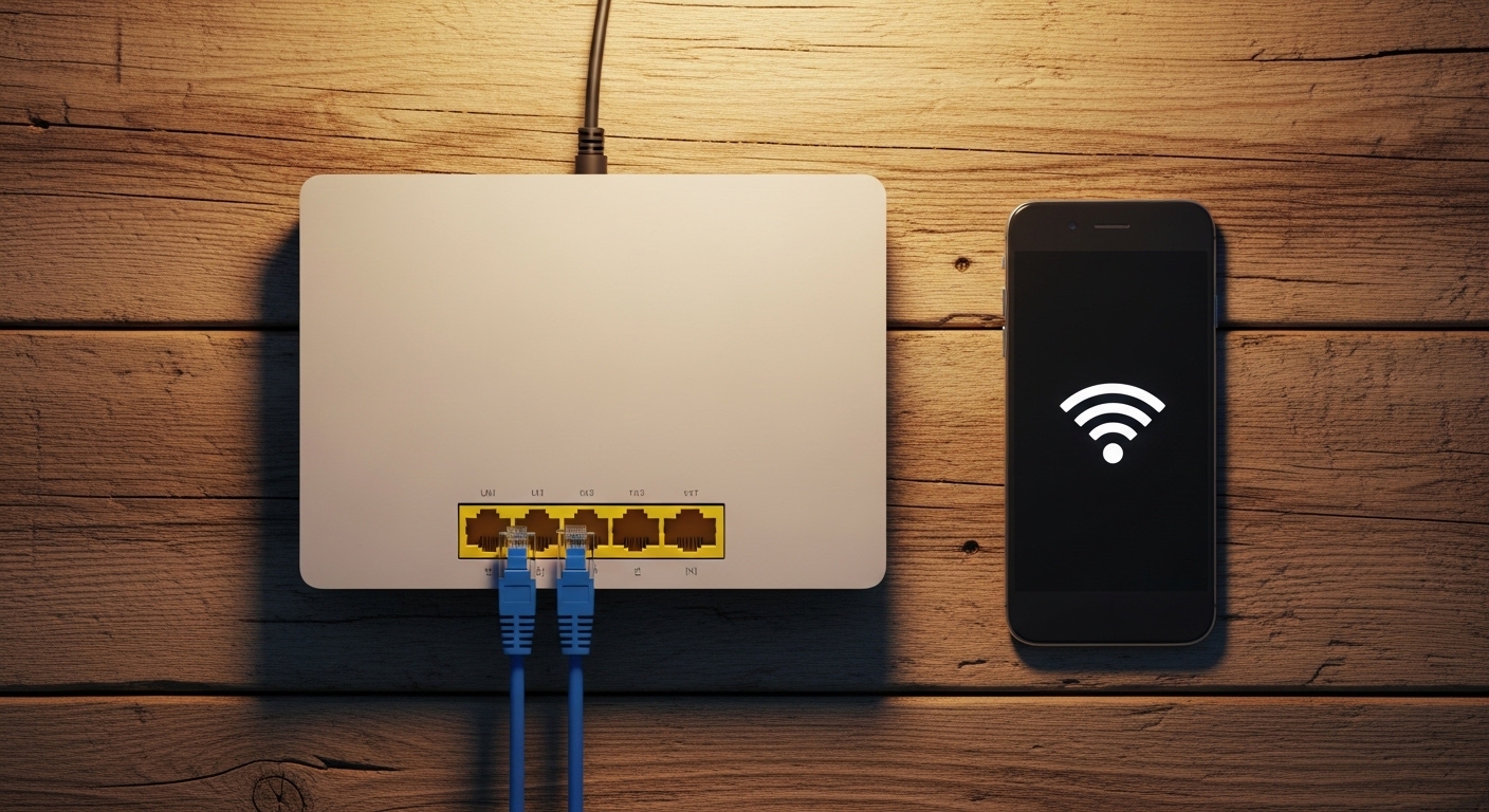 Router với cả kết nối có dây và không dây từ trên xuống