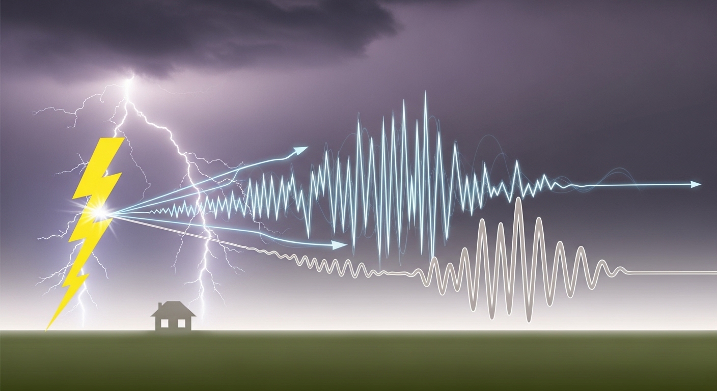 Diagram of light and sound waves from lightning