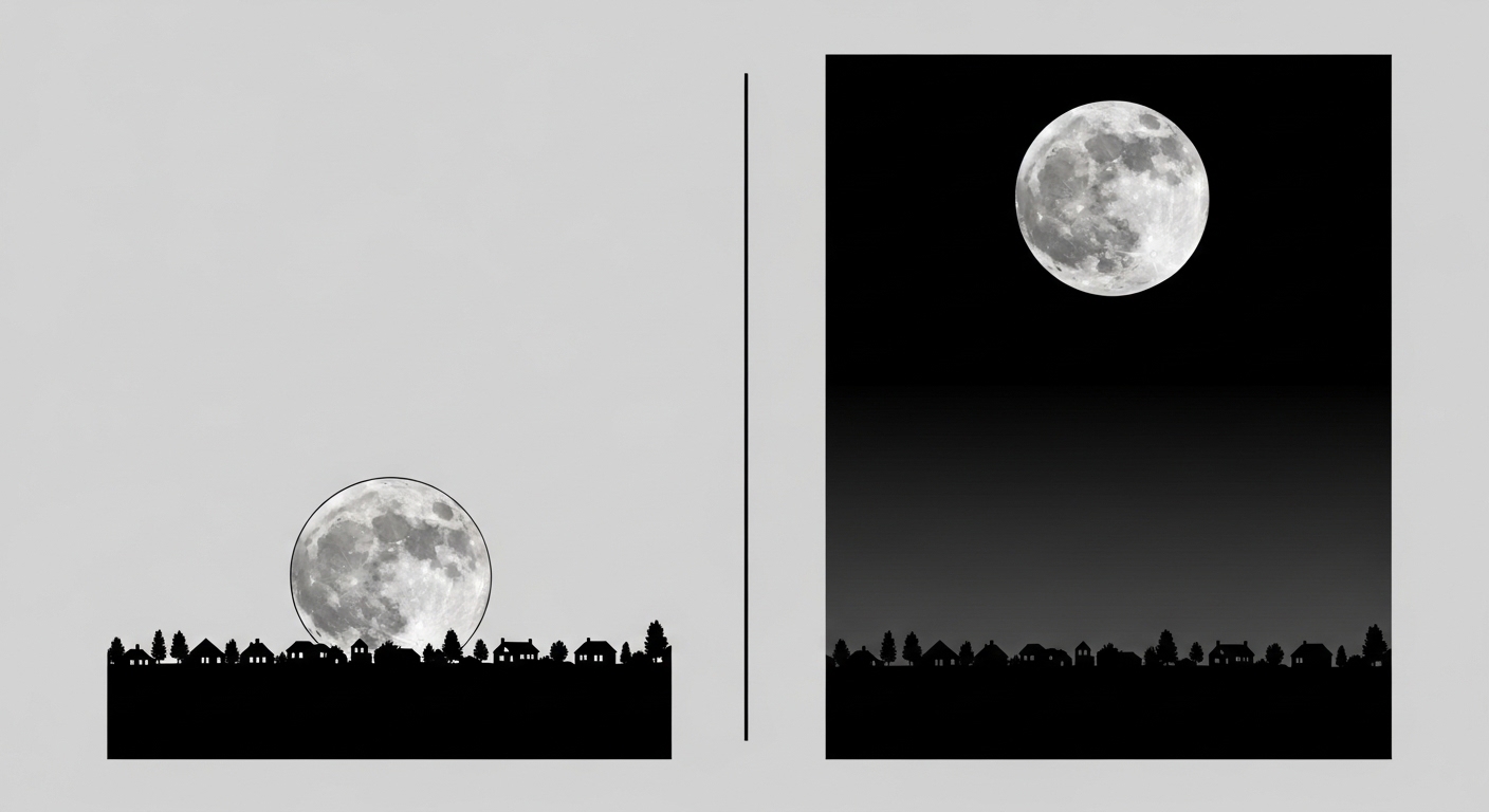 Vergleich Mondgröße Horizont versus Zenit