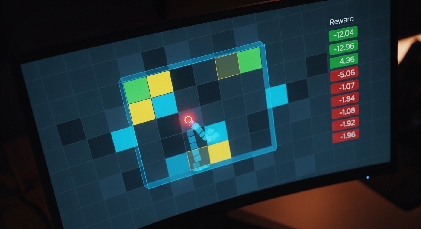 Reinforcement learning simulation on computer screen
