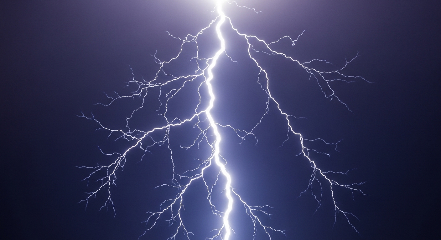 Close-up of branching lightning bolt structure