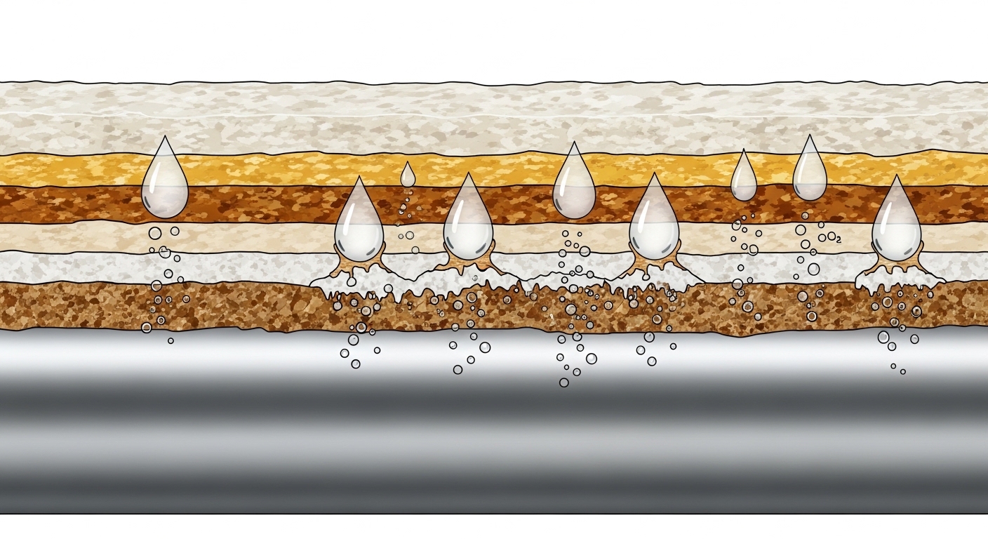 Diagram of vinegar dissolving limestone scale on pipe
