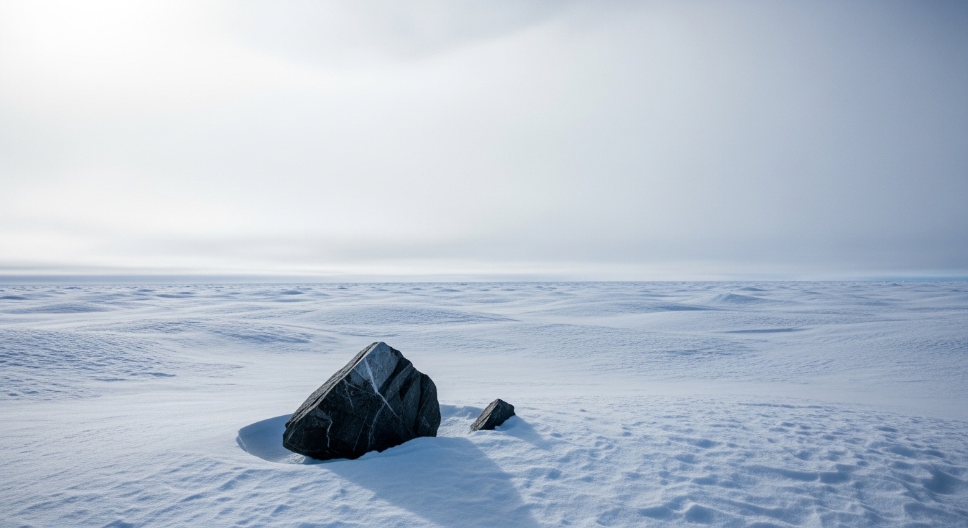 Dark meteorite resting on Antarctic ice field