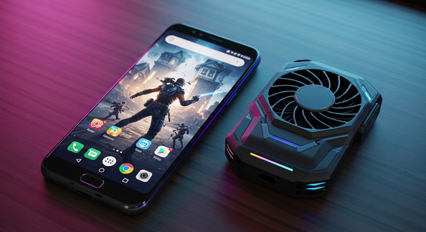 HP gaming dengan aksesori kipas pendingin eksternal