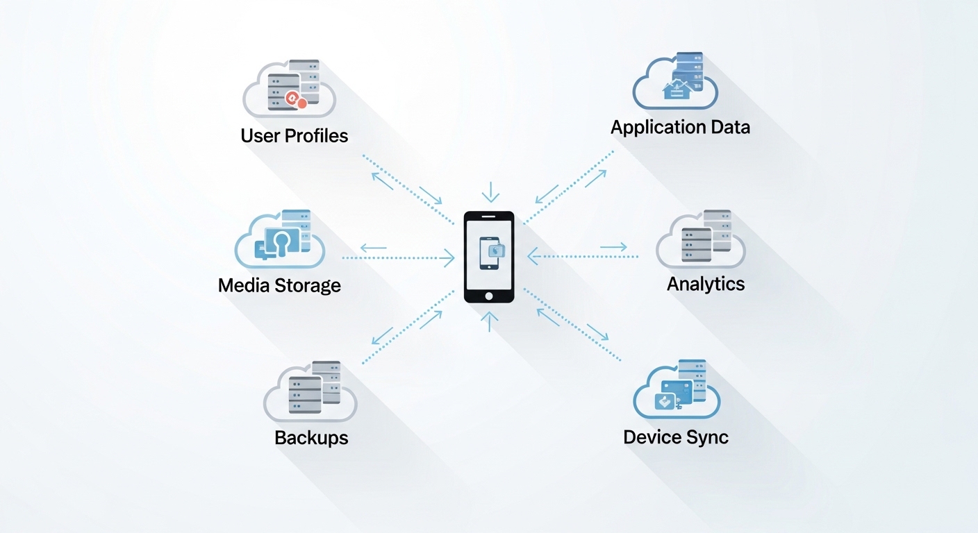 Diagram showing smartphone data connections to cloud servers