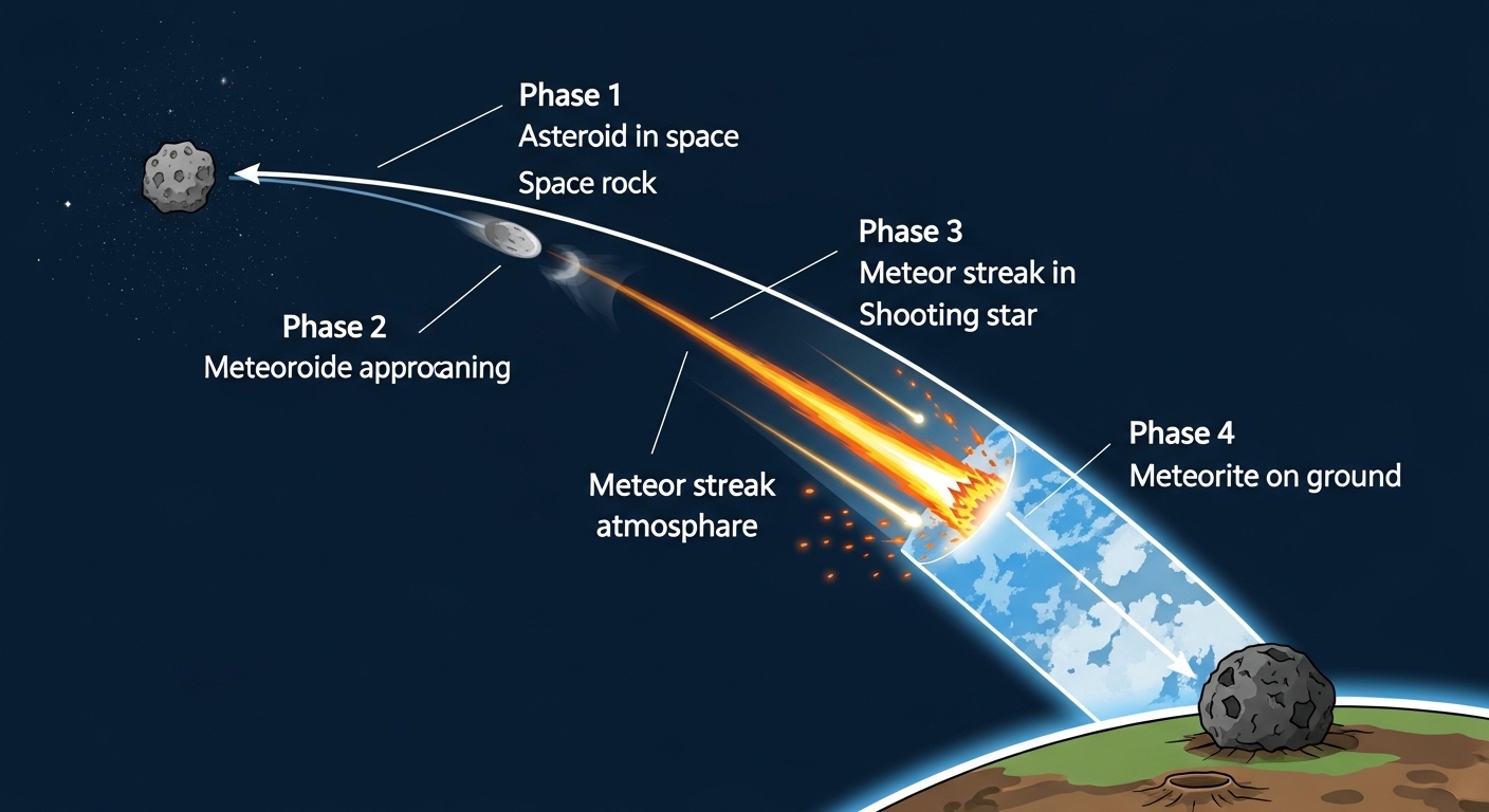 Diagram showing space rock journey from asteroid to meteorite