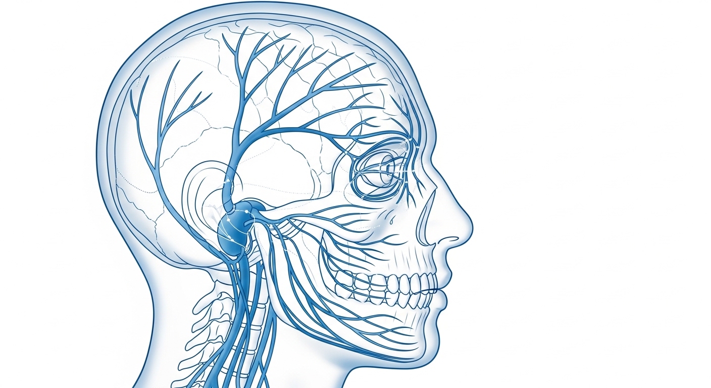 Diagram of trigeminal nerve pathways in human head