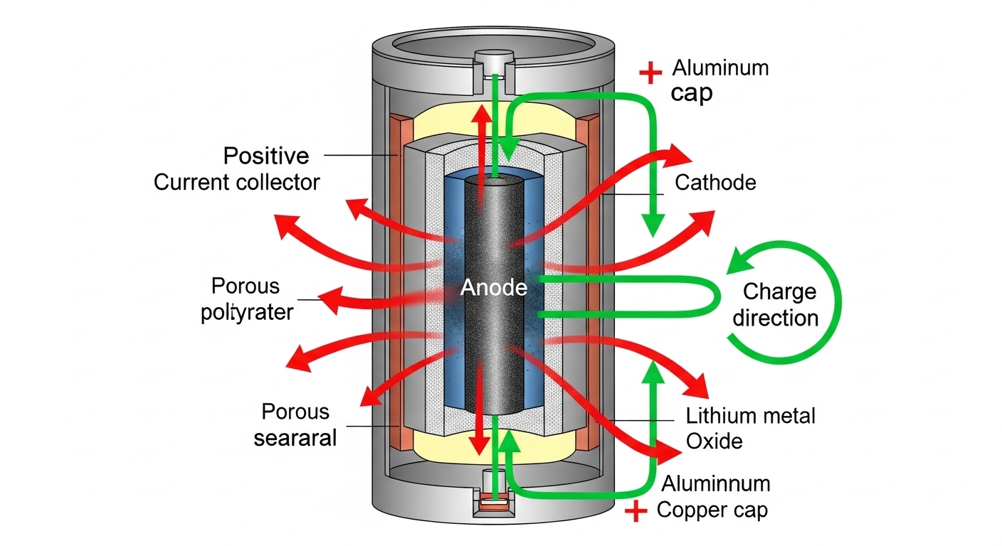 Diagram of lithium-ion battery cell heat flow