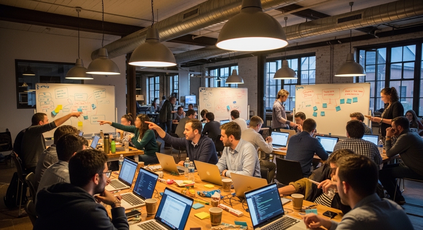 Community hackathon with developers collaborating