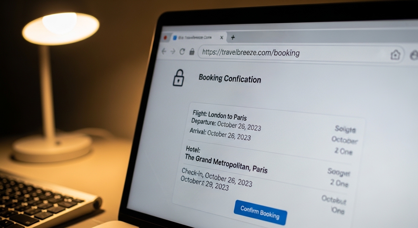 Pantalla de ordenador con web de reservas y candado SSL
