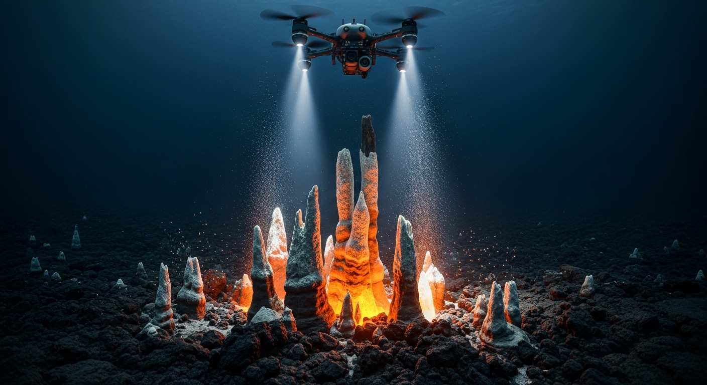 Underwater drone near hydrothermal vent