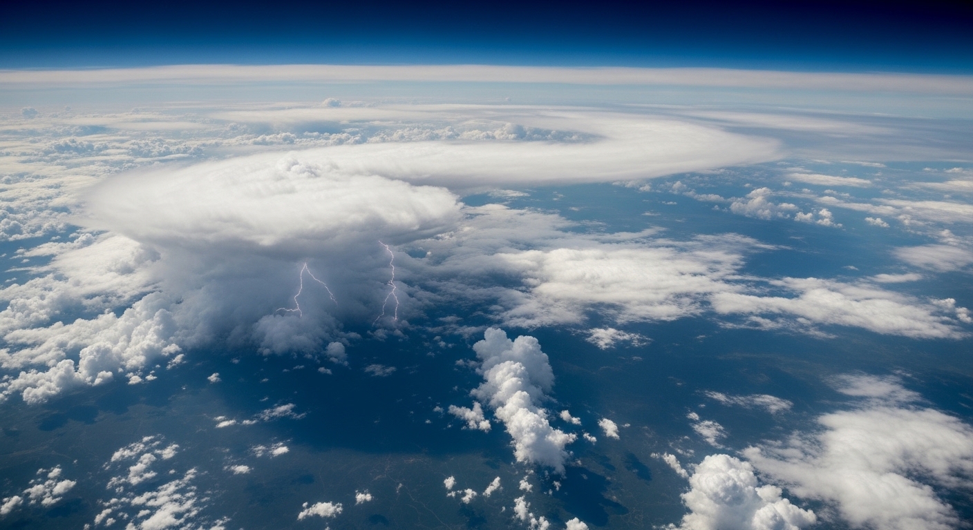 Gewitterwolke von oben, Cumulonimbus-Amboss sichtbar