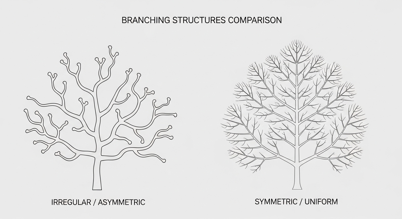 Diagrama comparando estruturas irregulares e simétricas