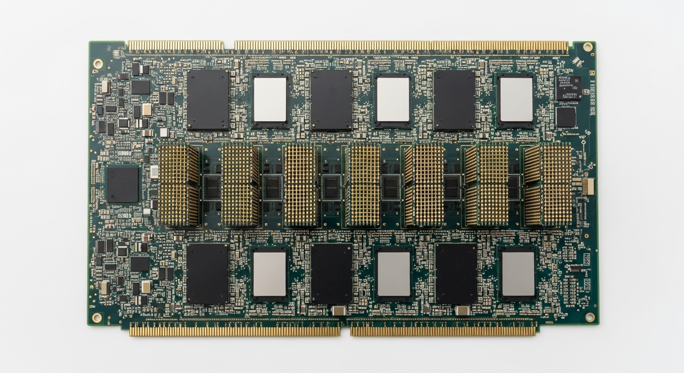 HBM memory stacks GPU chips overhead view