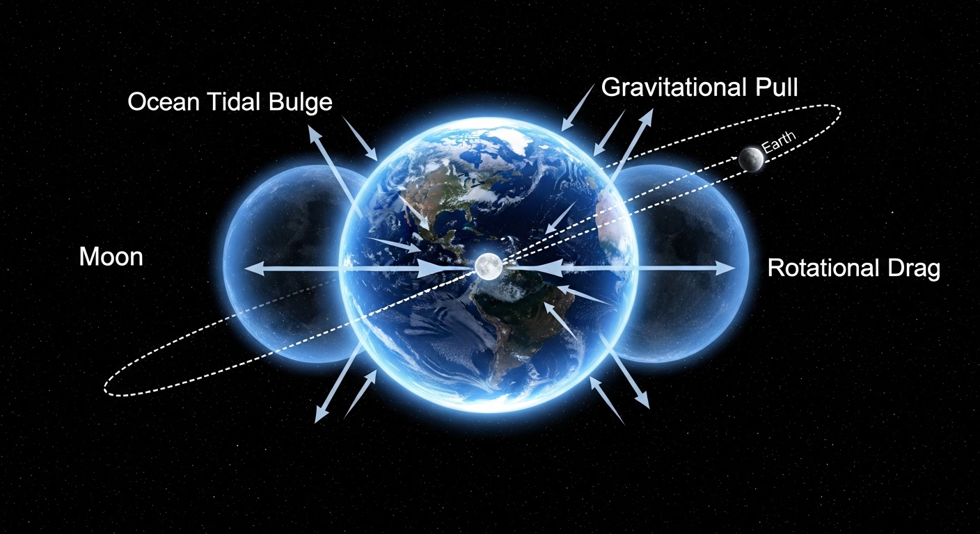 Diagram of tidal friction between Earth and Moon
