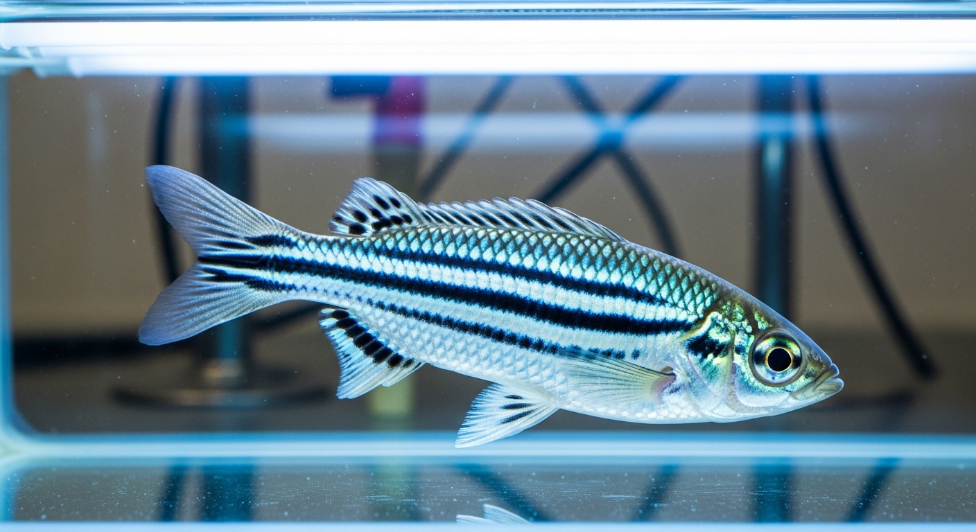 Zebrafish in laboratory aquarium