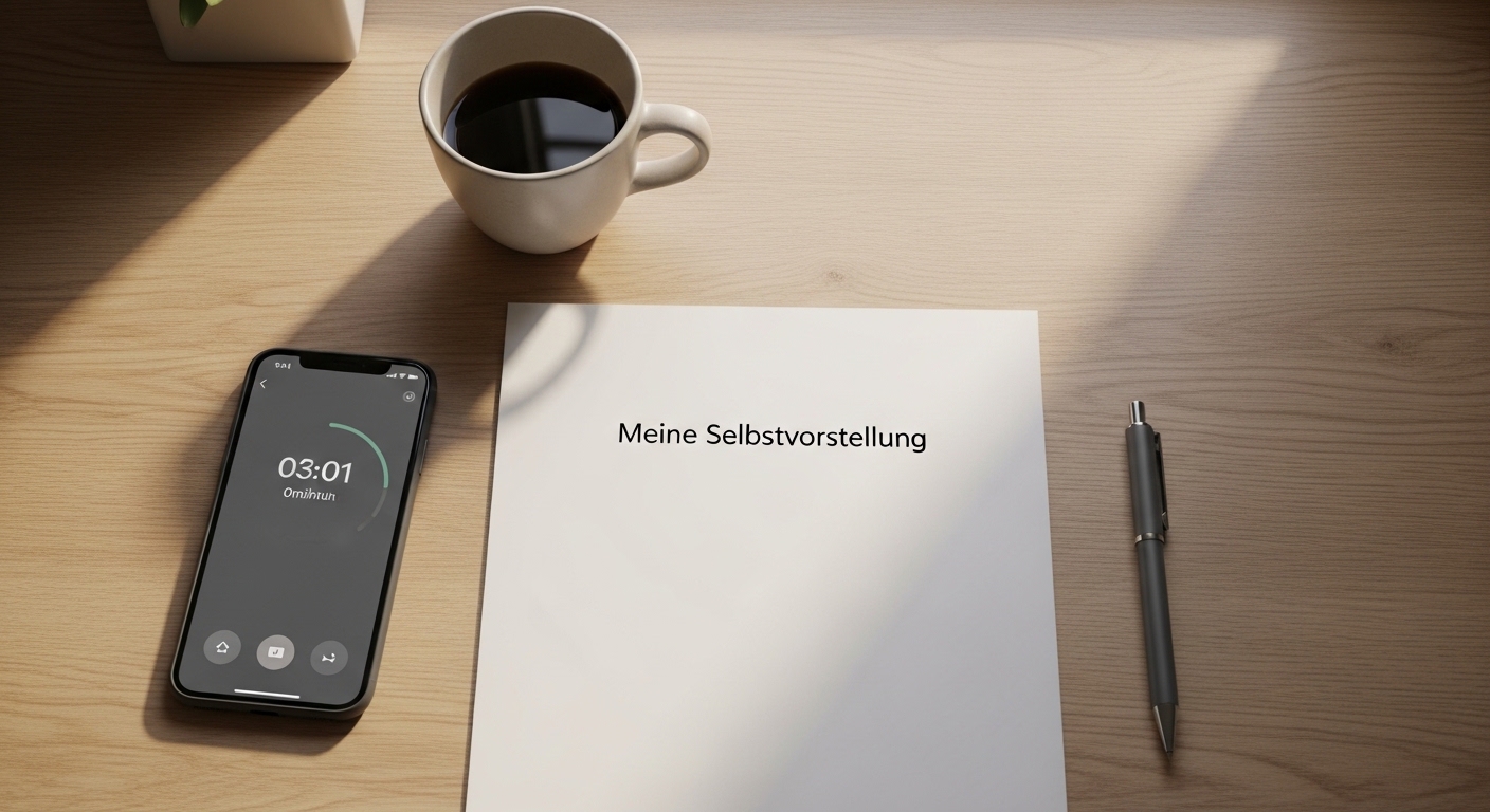 Vorbereitete Selbstvorstellung auf Schreibtisch