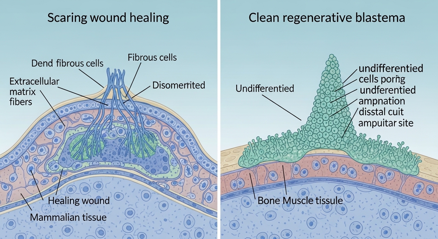 Diagram comparing scarring versus regenerative healing