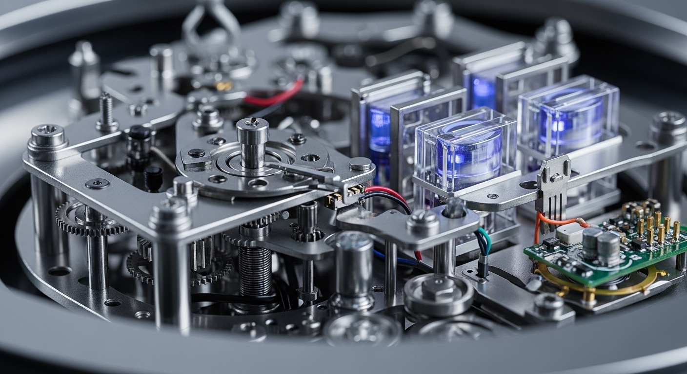 Close-up of atomic clock precision components