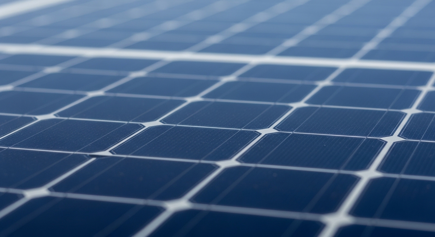 Detalle de células fotovoltaicas en panel solar de balcón