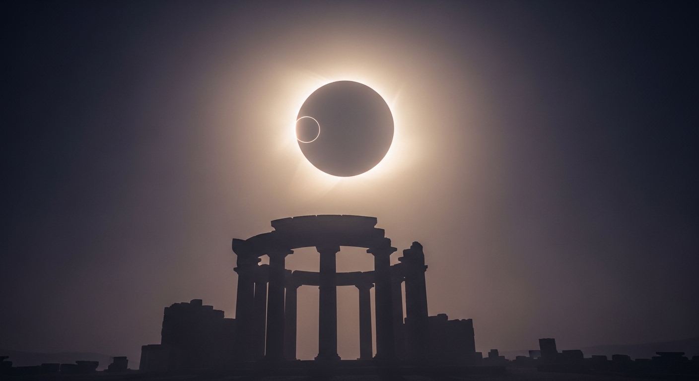 Total solar eclipse over ancient stone observatory