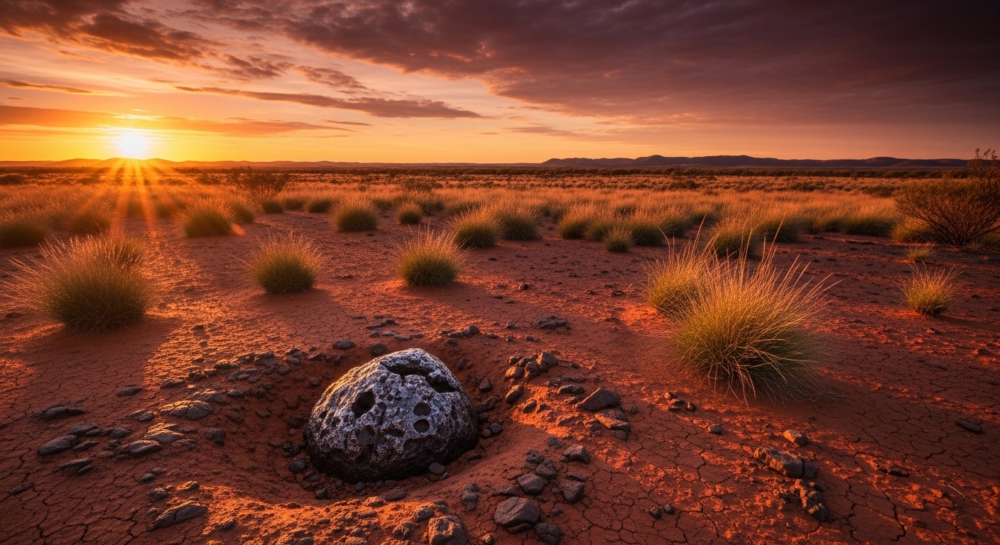 Fragmen meteorit di tanah merah Australia