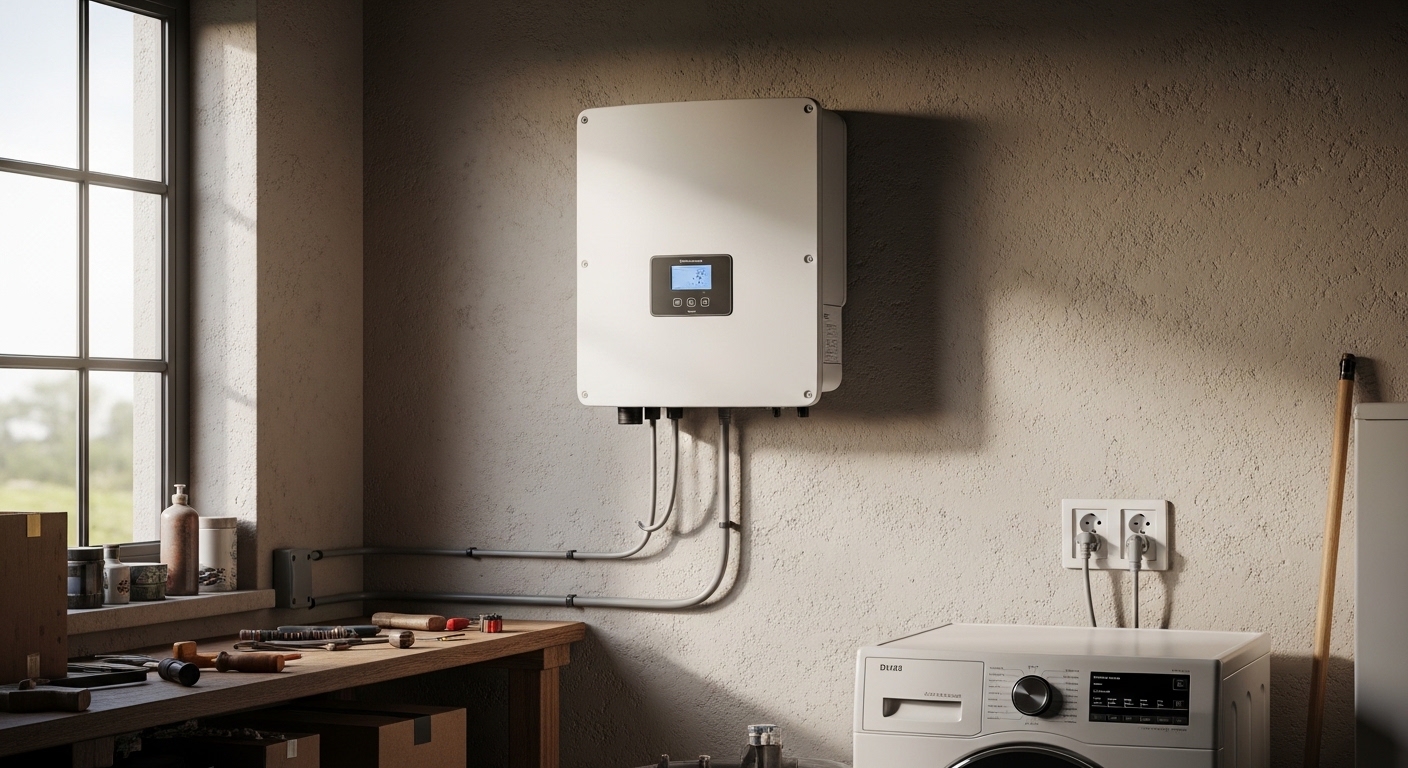 Wechselrichter einer Solaranlage an der Wand montiert