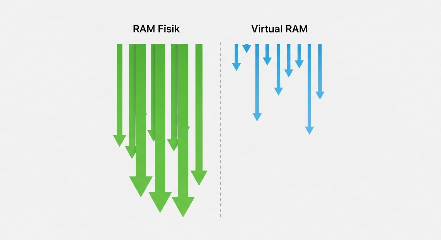 Diagram perbandingan RAM fisik dan virtual RAM pada smartphone