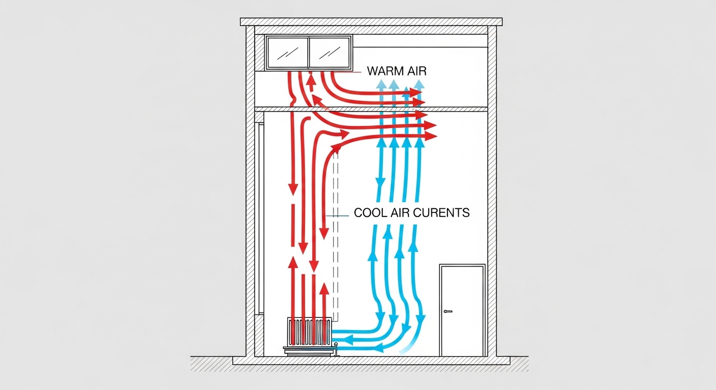 Schéma des flux d'air par convection dans une pièce