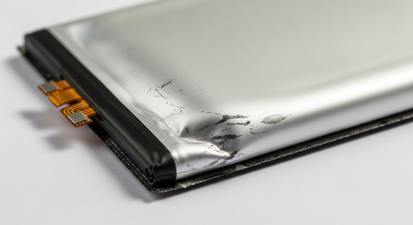 Batterie lithium-ion gonflée extraite d'un smartphone