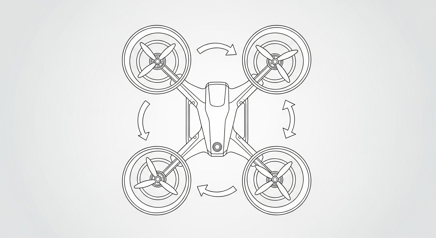 Diagramm der Rotordrehrichtungen eines Quadrokopters