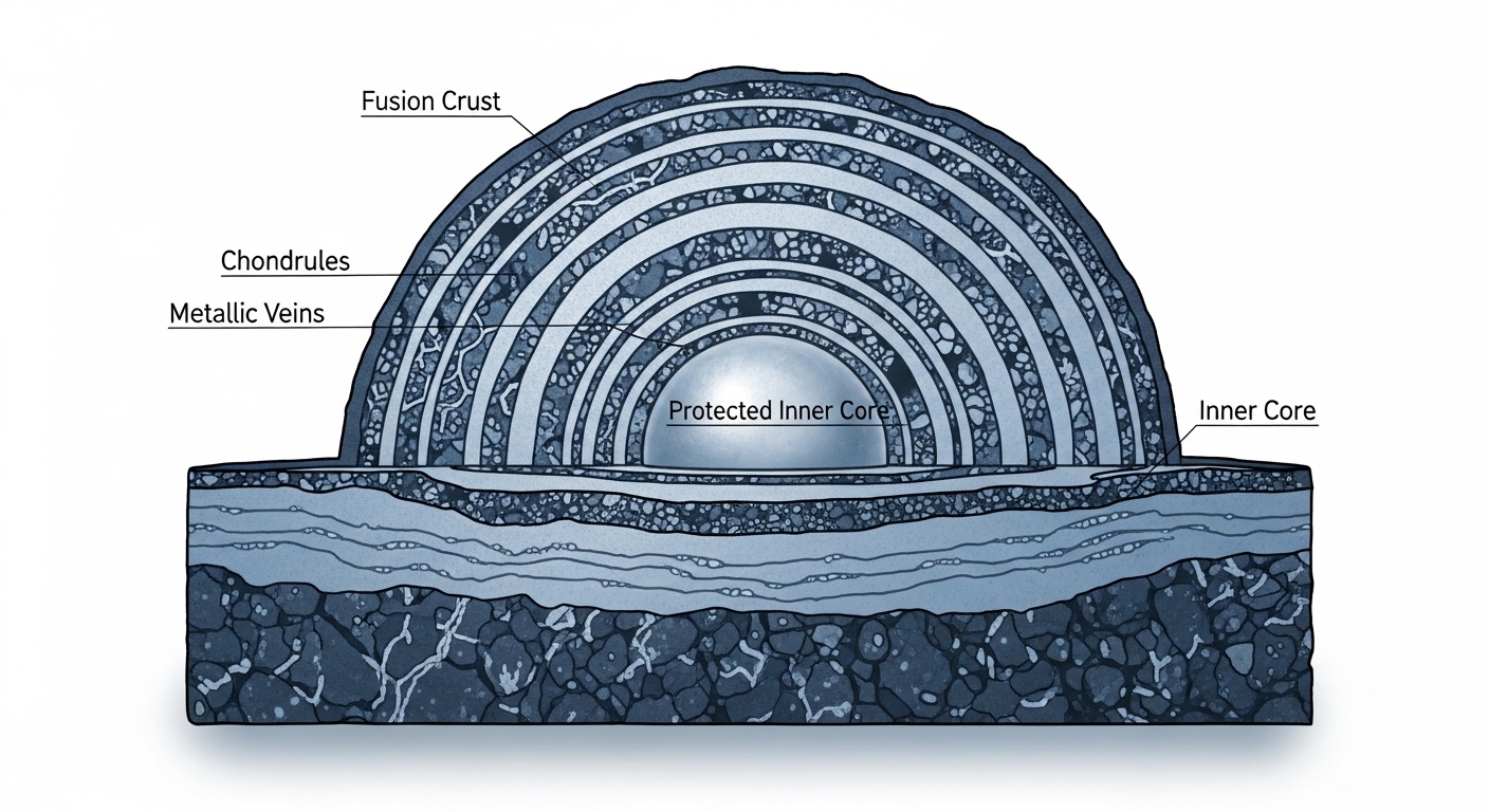 Diagram penampang meteorit menunjukkan inti terlindungi