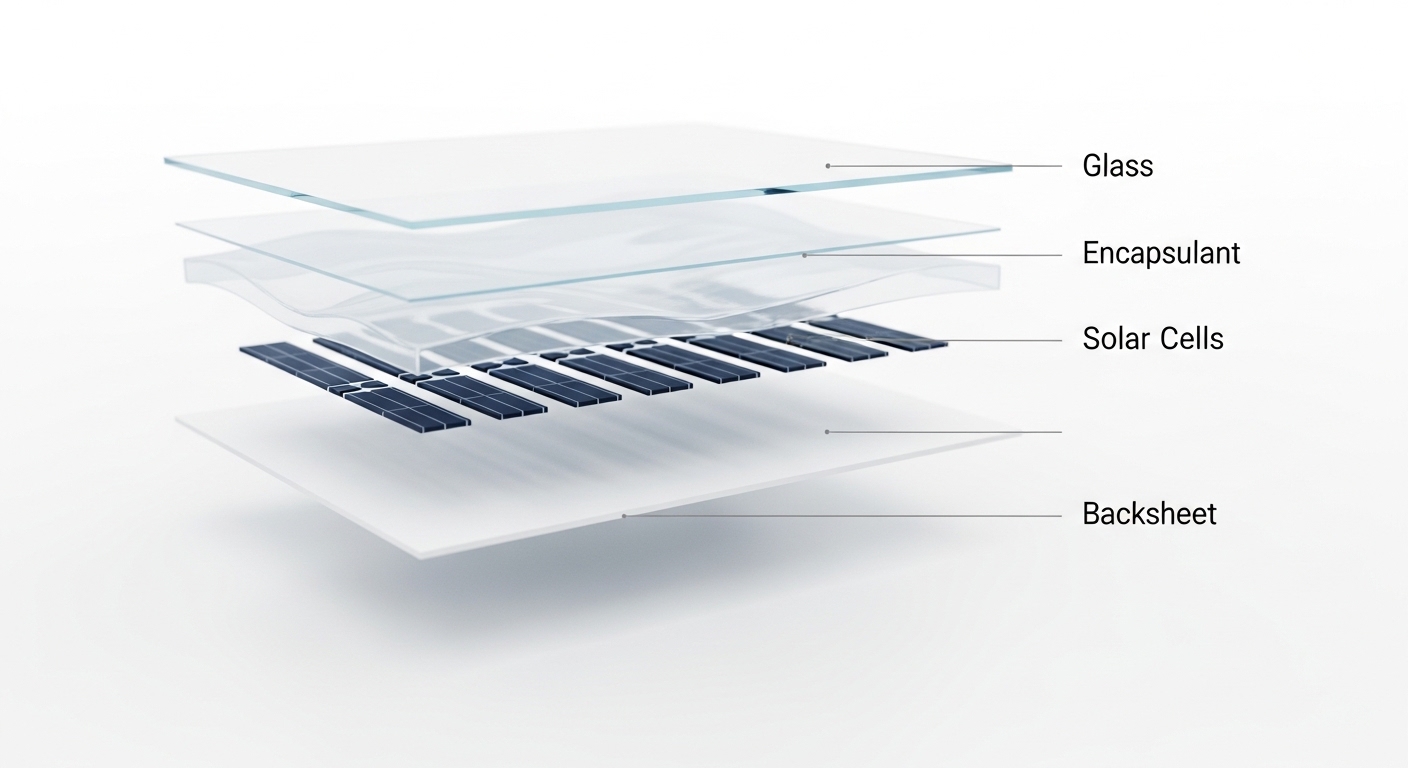 Schematischer Querschnitt eines Solarmoduls